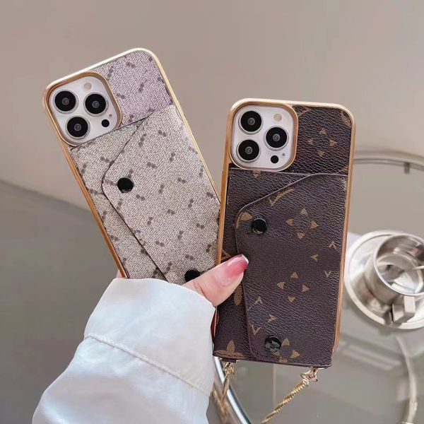 Lindas capas de telefone para iPhone 15 14 Pro Max Luxo L Couro Crossbody Cartão Bolsa de alta qualidade 18 17 16 15pro 14pro 13pro 13 12pro 13 12 Bolsa com caixa de logotipo embalagem menina mulher