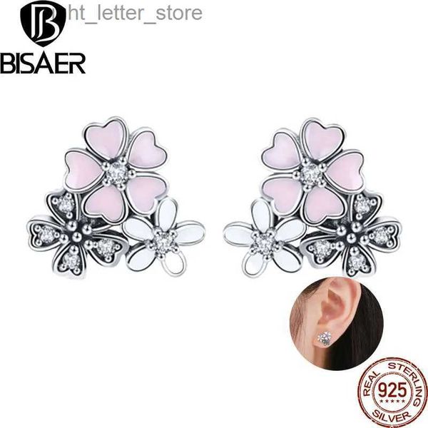 Ohrstecker BISAER Blumen-Ohrstecker, 925er-Sterlingsilber, Kirsche, Gänseblümchenblüte, schillernde CZ-Ohrringe für Frauen, Hochzeit, Party, edler Schmuck, Geschenk, YQ231211