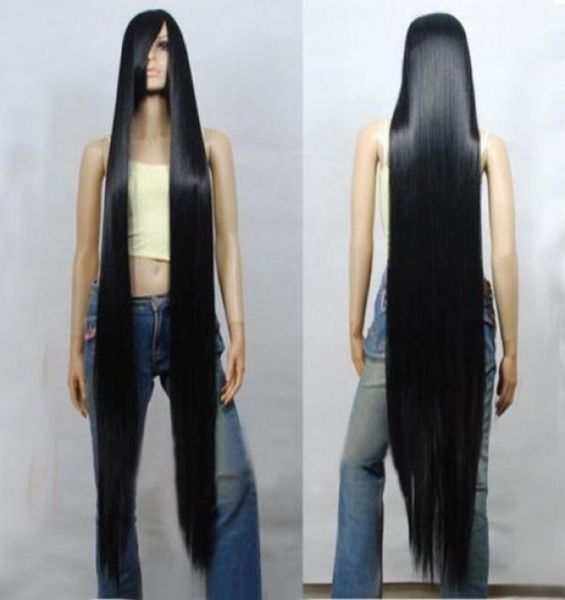 ePacket gt80CM 100CM 120CM 150CM 200CM Черный длинный прямой парик для косплея для вечеринки Hair4355544