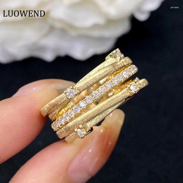 Cluster-Ringe Luowend 18 Karat Gelbgold Luxus echter natürlicher Diamant Eleganter fünfreihiger Intertwine-Stil Hochzeit für Frauen-Verlobung