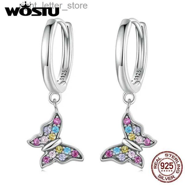 Stud WOSTU Real 925 Sterling Silver Multi Color Zircon Borboleta Hoop Brincos Mulheres Charme Duplo Brinco S925 Jóias De Casamento YQ231211