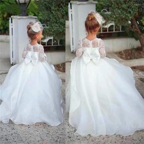 Vestidos da menina primeira comunhão crianças surpresa presente de aniversário branco vestido de casamento renda flor princesa bola beleza pageant