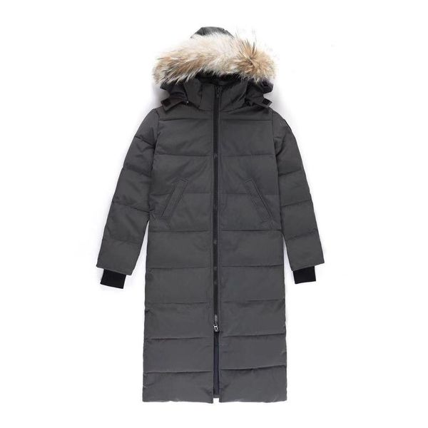 Versão alta Mystique Canadá mesmo estilo jaqueta de penas de ganso espessada jaqueta extra longa com capuz feminino