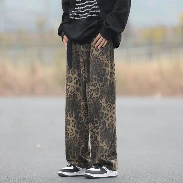 Männer Jeans 2023 Winter Mode Leopard Print Gerade Bein Lose Fitting Amerikanischen Trendy Retro Hohe Qualität Hosen