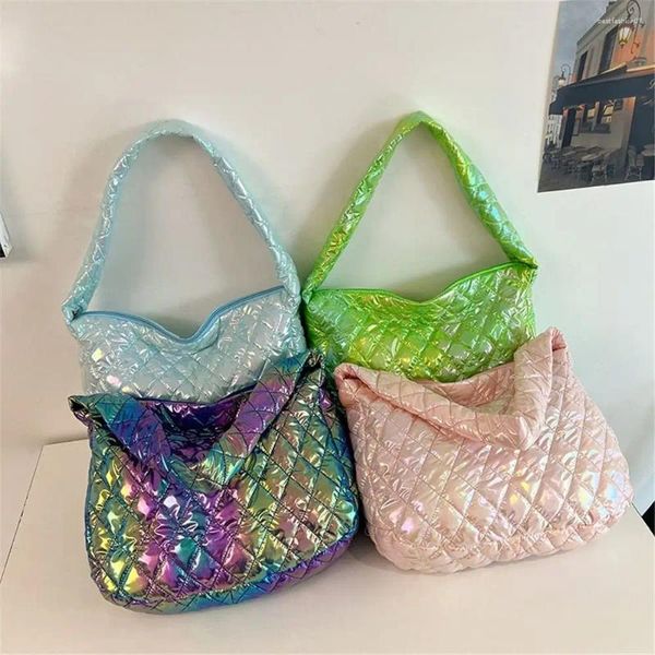 Sacos de noite Mulheres Senhoras Grande Capacidade Laser Multicolor Bolsas Ombro Tote Bag Messenger Algodão Acolchoado