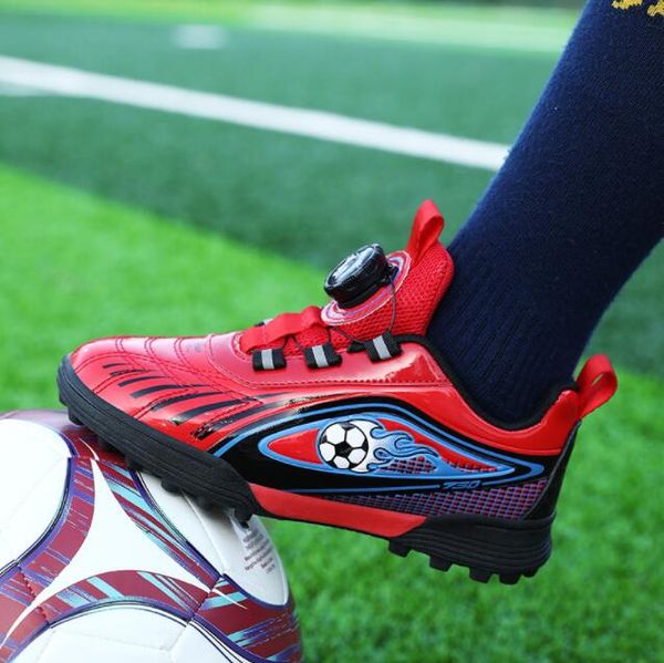 Детские кроссовки с вращающейся пряжкой для мальчиков и девочек, профессиональные тренировочные футбольные бутсы, нескользящая легкая модная футбольная обувь