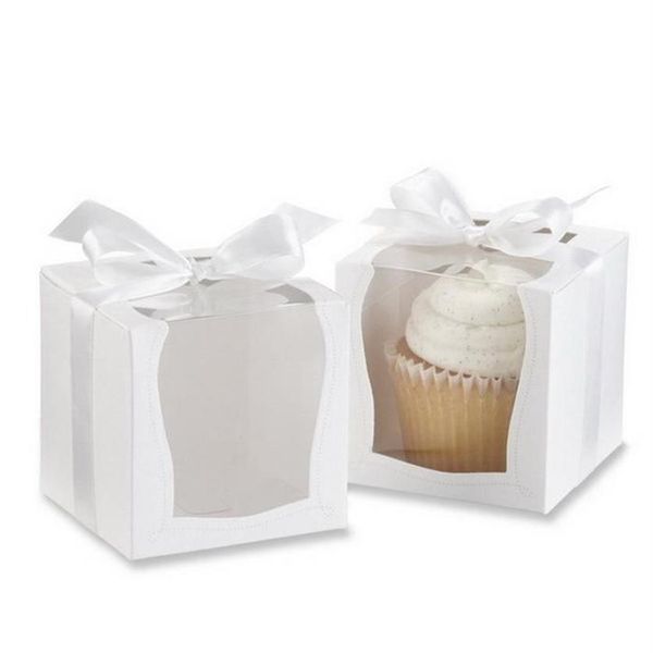 Intero- box box carta imbarcazione 9 9 cm scatole a cupcake singolo con inserto e nastro per matrimoni per matrimoni 12pcs311t