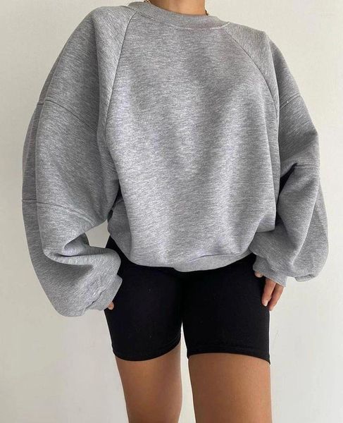 Hoodies femininos em torno do pescoço retalhos manga comprida cor sólida básico versátil camisola para mulher solto ajuste roupas de algodão esportes senhoras