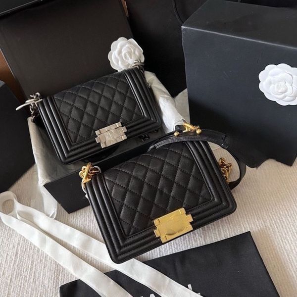 Crossbody Bag Omuz Zinciri Çantalar Kanal Çanta Mini Çanta Mini Torba Kaliteli Kadınlar Klasik Orijinal Deri Havyar Sling Torbası Kapitone Zarf Yetersiz Koltuk Çantası 20cm