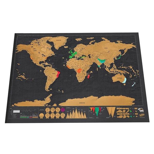 Oggetti decorativi Figurine Deluxe Cancella mappa del mondo nera Scratch da viaggio personalizzato per la decorazione della stanza Adesivi murali Drop Dhvce