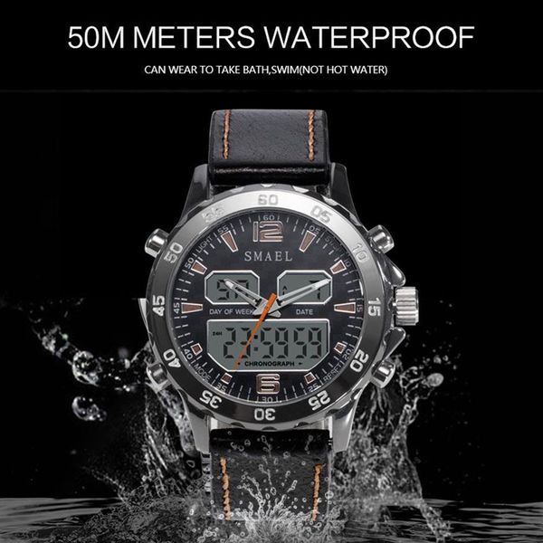 Sportuhren, wasserdicht, echte Dual-Display-Quarz-Armbanduhren, Cool Man Clock Fashion Smart Digital Watch LED Herren 1281240s