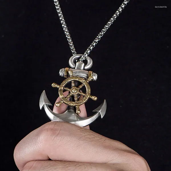 Anhänger Halsketten Vintage Piraten Anker Halskette Für Männer Rotierende Schiff Ruder Baumeln Punk Schmuck Geschenk