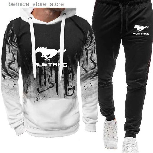 Männer Trainingsanzüge Herbst Neue Ford Mustang Auto männer Hoodie set Mode Hohe Qualität baumwolle lässig Übergroßen Sweatshirt + hosen Männer 2 Stück Set Q231211