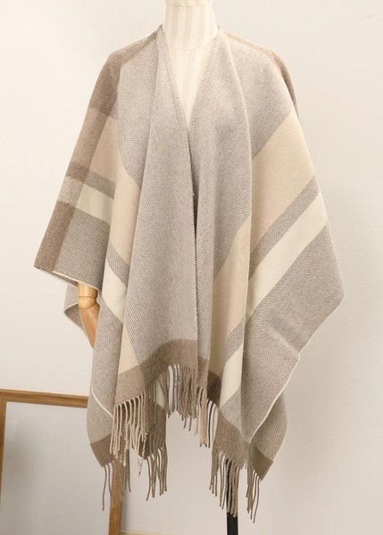 Sciarpe Poncho in lana oversize alla moda per donna Sciarpa patchwork a righe Scialle Mantieni caldo Avvolgente Autunno all'aperto P