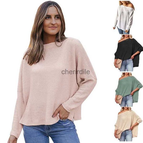 Camicette da donna Camicie Camicia da donna pullover scollato con spalle scoperte Camicia a maniche lunghe in maglia waffle con scollo a V Maglione pullover YQ231211