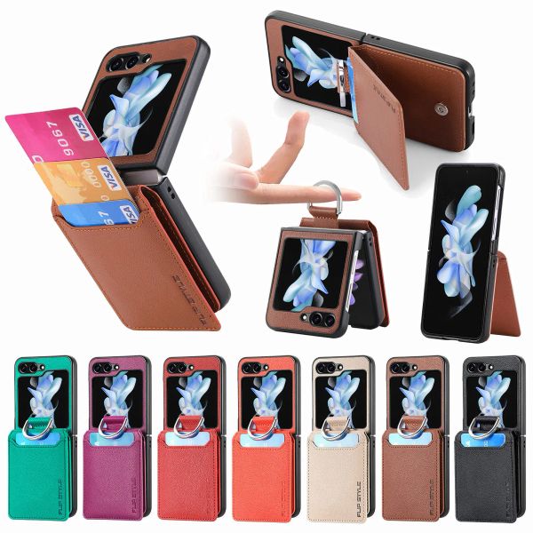 Ringhouder Portemonnee Telefoonhoesje Voor Samsung Galaxy Z Flip5 Flip 5 4 3 Kaarthouder Vinger Ring Lus Schokbestendige Cover Litchi Skin Design Slank PU-lederen hoesje