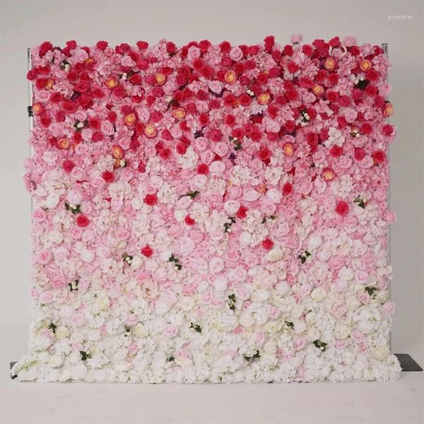 Flores decorativas flor parede gradiente rosa branco tecido enrolando cortina floral pano de fundo festa de casamento proposta decoração