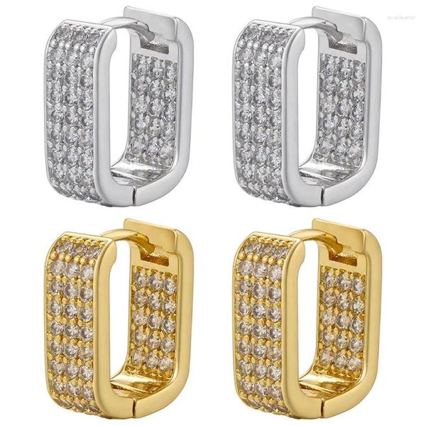 Orecchini a cerchio EYIKA lusso oro argento colore pavimentato zircone doppio lato CZ ampio orecchino Huggie gioielli per festa di nozze