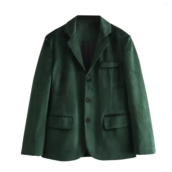 Ternos femininos 2024 primavera outono mulheres veludo fino ajuste terno jaqueta casaco ágata verde chique blazer lapela colarinho de manga comprida commuter outerwear