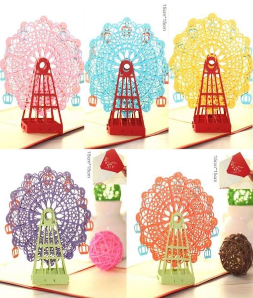 Cartes de vœux faites à la main 3D grande roue Origami 3D Pop Up papier découpé au laser cartes postales Vintage cadeaux de joyeux anniversaire Kraft7505160