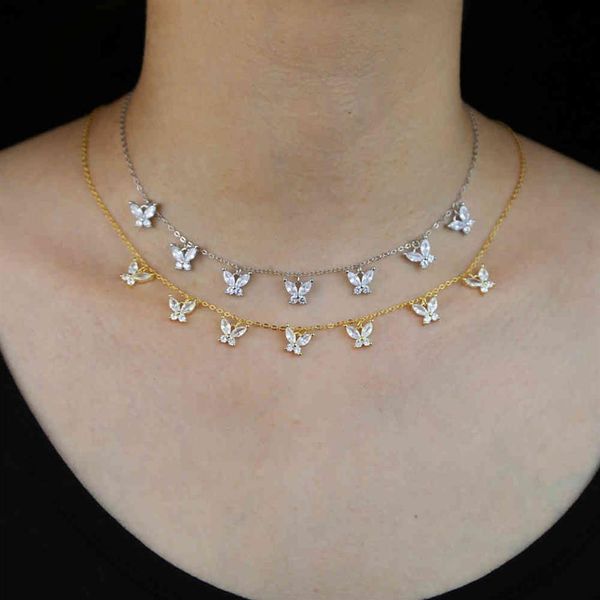 2 цвета, ожерелье из стерлингового серебра 925 пробы с формой бабочки, выложенное белым цирконием для женщин, свадебный подарок 2021, летний пляж, крутой дизайн2716
