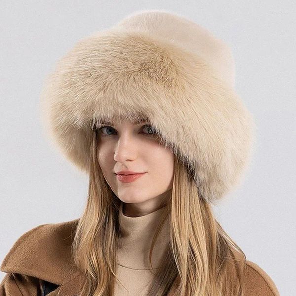 Berets Frauen Winter Hut Verdickte Künstliche Haar Eimer Warme Ohrenschützer Russland Kosaken Pelz Outdoor Ski Cap