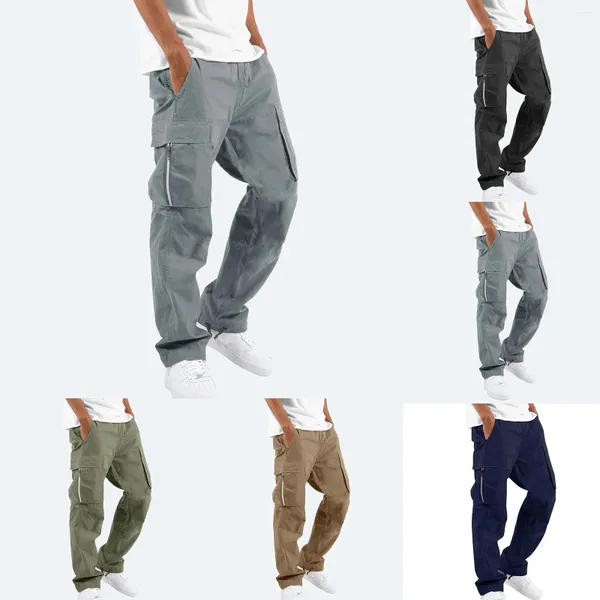 Pantaloni da uomo 2023 Inverno Vita media Tinta unita Grigio Nero Verde militare Navy Cachi scuro Tuta con coulisse Borsa con cerniera Casual