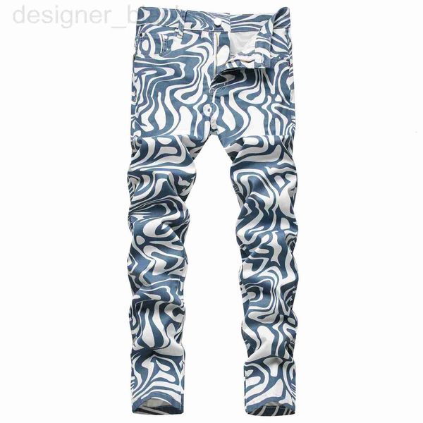 Jeans masculinos designer jeans rua moda personalizado elástico 3d correndo nuvens e fluindo água impressa pequenas calças retas 0iag