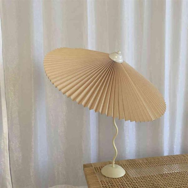 Плиссированная настольная лампа-зонтик Ins Swing из кованого железа, главная спальня, гостиная, прикроватная лампа E14, лампа для спальни H220423317w