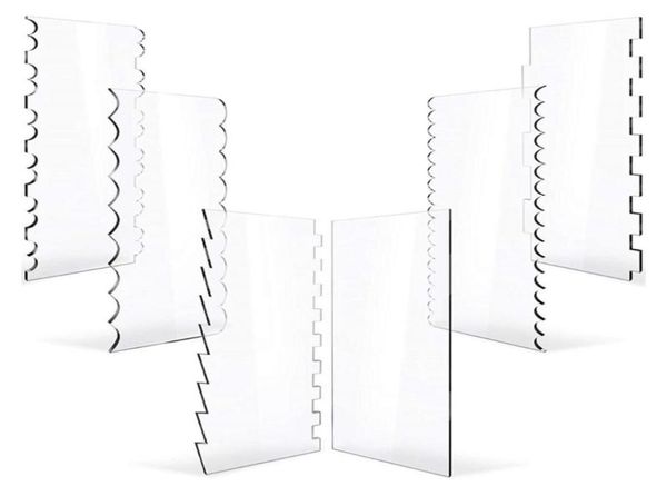 Moldes de cozimento 6 pcs transparente claro acrílico bolo raspador conjunto decoração contorno pente viu dente guarnição ferramenta mais suave cortador de pastelaria k7227342