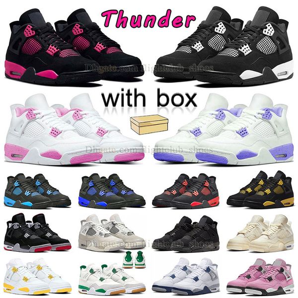 Jumpman 4 Pink Thunder 4s Tênis de basquete Mens Womens Outdoor Shoe Jump Man IV Cimento Vermelho e Branco Preto Amarelo Thunders Roxo Oreo Freeze Moment J4 Sneaker com caixa