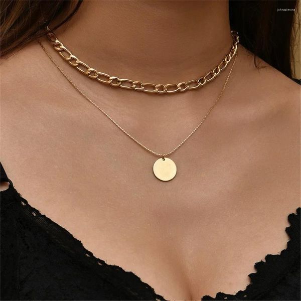 Anhänger Halsketten Vintage Mode Boho Vergoldet Punk Flache Dicke Kette Runde Halskette Für Frauen Mehrstufige Kragen Schmuck Party Geschenk