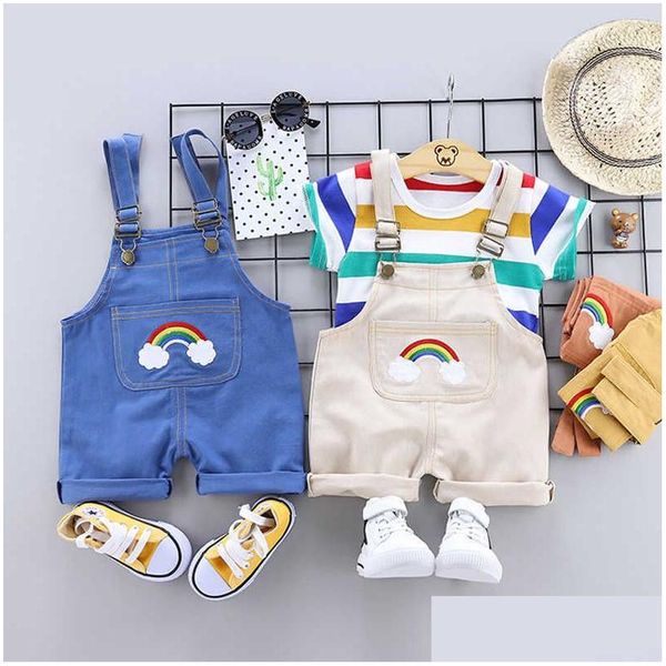 Set di abbigliamento Estate Nato Neonati maschi Vestiti per 1 anno Compleanno Ragazzo Completo T-shirt Cinghie Pantaloncini Abiti Neonati Panno G1023 Drop Deliv Otu7B