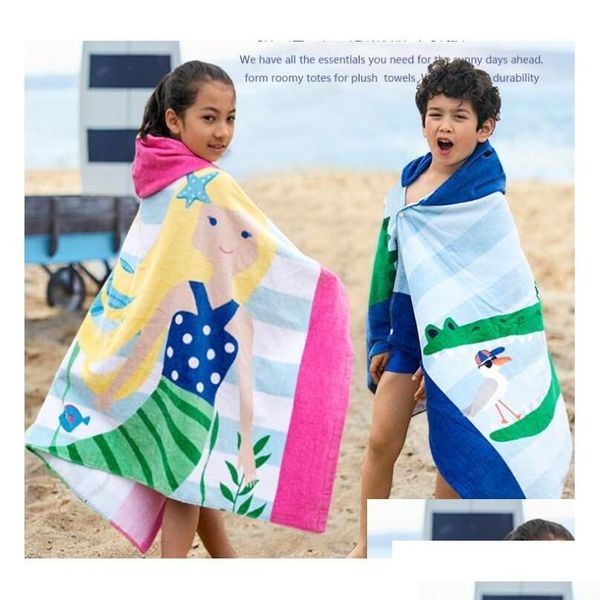 Asciugamani Accappatoi Beach Er Ups Asciugamano con cappuccio morbido per bambini in cartone animato 100% cotone Bambini Swim Bath Wear Accappatoio per bambini Consegna di goccia di alta qualità Dhylm