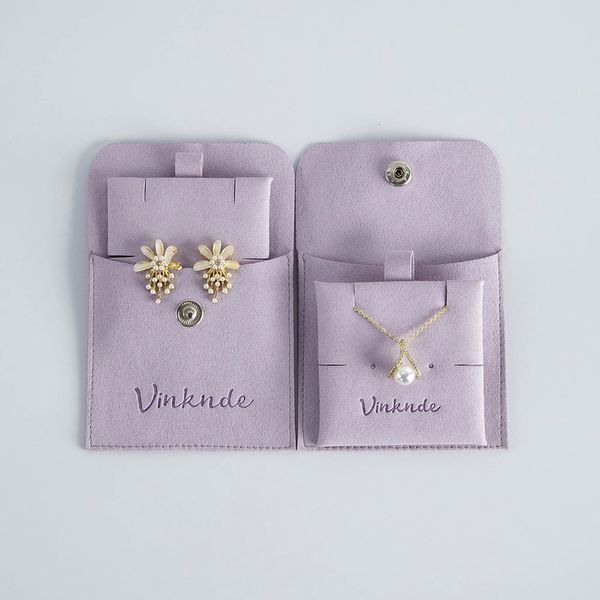 Colares de pingente de luxo personalizado sacos de jóias cartão conjunto personalizado botão de microfibra jóias anel brinco bolsa de embalagem com cartões de inserção 231208