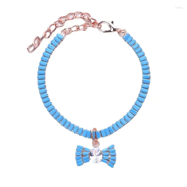 Collari per cani Collare per gatti di lusso turchese Collana con ciondolo a fiocco Collana per animali domestici regolabile con piccolo anello per collo Accessori con strass