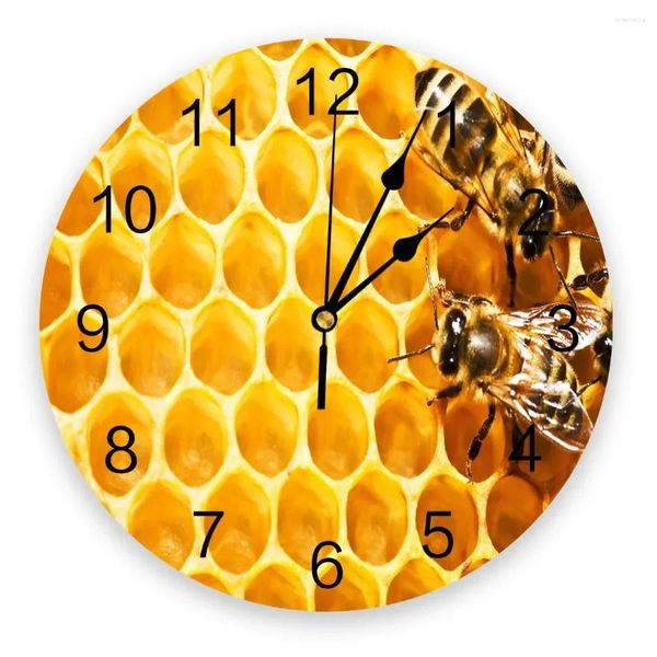 Relógios de parede Amarelo Bee Hive Padrão Não Ticking para Menina Menino Quarto Banheiro Cozinha Sala de Estar Escritório Redondo Relógio