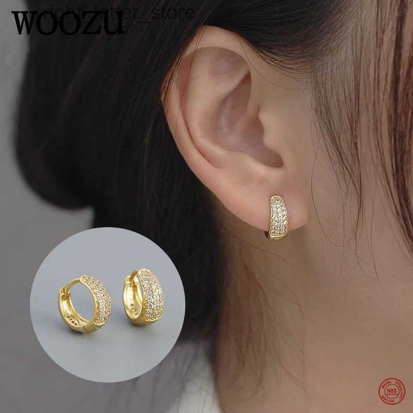 WOOZU 925 Sterling Silver Moda Punk di Lusso Pavimenta Zircone Huggie Orecchini a cerchio per le donne Gli uomini del partito Goth Accessori gioielli 2022 YQ231211