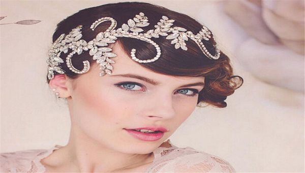 Fascia per capelli da sposa vintage con strass sulla fronte Fascia per capelli Corona di cristallo Diademi Gioielli Argento Accessori per capelli affascinanti Copricapo8755250