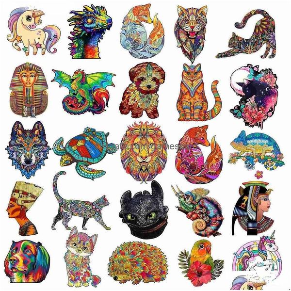 Quebra-cabeças requintado animal de madeira jigsaw para crianças adts beautif irregar forma dragão raposa lobo diy gota entrega dh6nq