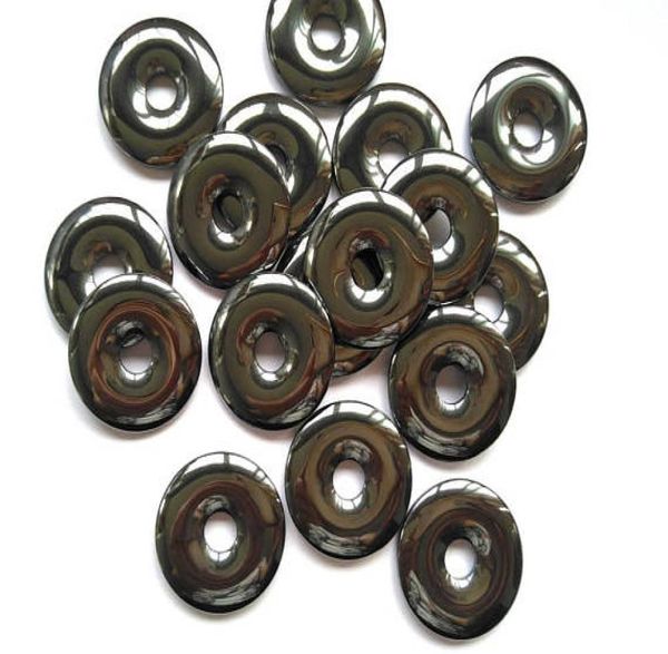 Negozio 6 pz Ematite Ciambella pietra 30mm disco Argento Grigio Ematite Pietra Preziosa Pi Ciambella Focale Ciondolo Hemaite gioielli9364211