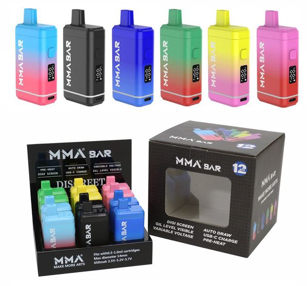 MMA BAR Digital Box Batterie mit Bildschirm Keramik E-Zigarettengerät Typ C Schnellladung Vorheizen Vape Pen Variable Spannung für 0,5/0,8/1,0 ml Kartuschen