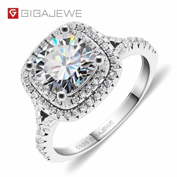 Gigajewe 2 5ct 8 0mm vvs d colorido almofada corte anéis 18k branco banhado a ouro 925 prata moissanite lindo anel de noivado GMSR-05310J