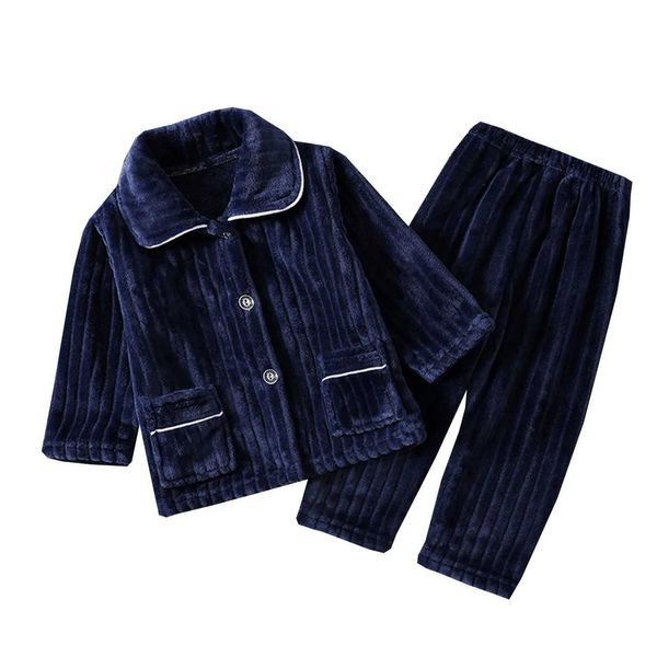 Pigiama per bambini Homewear Pigiama Set Bambino Pigiama in pile Set Camicia a maniche lunghe abbottonata e pantaloni lunghi Ragazzi Ragazze Solido Loungewear 2 pezziL2312117