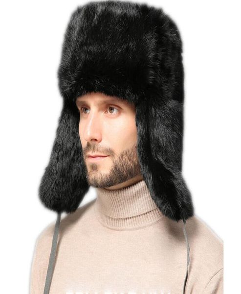 Cappello da cacciatore in vera pelliccia di coniglio paraorecchie da uomo colbacco russo da aviatore cacciatore berretto da sci9968877
