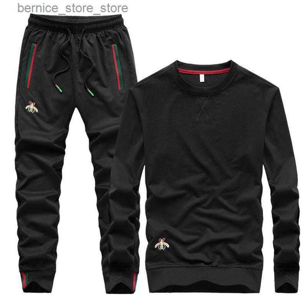 Tracksuits masculinos outono bordado moda calça o-pescoço de manga comprida casual terno tracksuit homens trilha duas peças streetwear roupas suor q231211