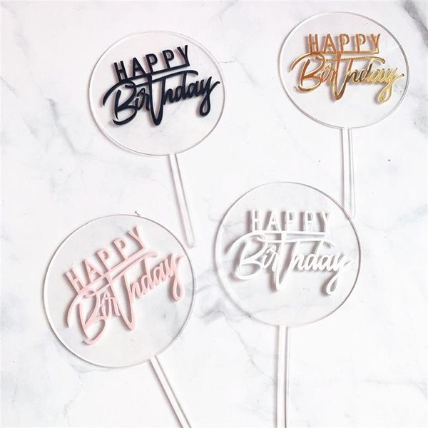 Neue Happy Birthday Acryl Kuchen Topper Gold Kreis Doppel Schicht Cupcake Topper Für Geburtstag Party Kuchen Dekorationen Baby Shower261T