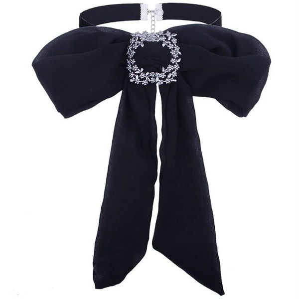 Charmcci luxo cristal arco broches chiffon bowknot gravata corsage broche para mulheres gravata vestido colar jóias accessorri303o