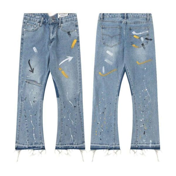 Gellery dapt designer jeans de alta qualidade jeans masculinos bonitos e na moda pintados à mão retalhos calças jeans casuais calças largas para homem