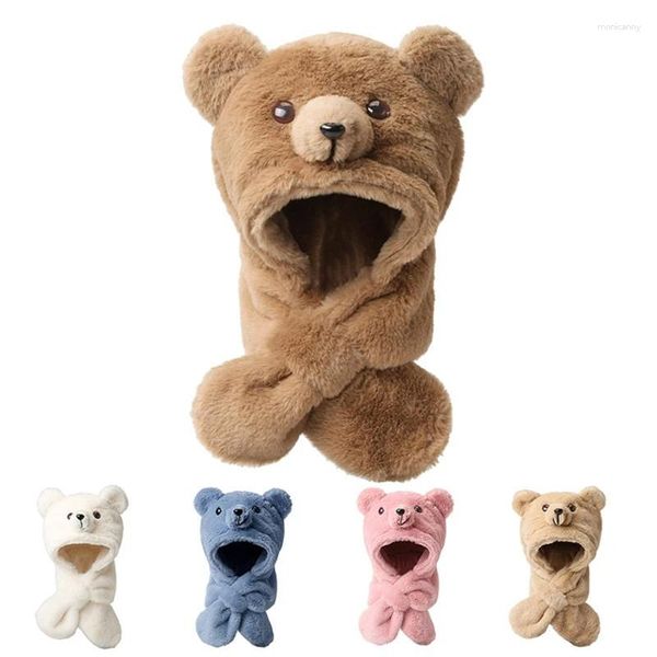 Berretti Cappello da orso cartone animato per bambini Bambina Autunno e inverno Versione coreana Finta pelliccia Sciarpa carina Peluche caldo integrato